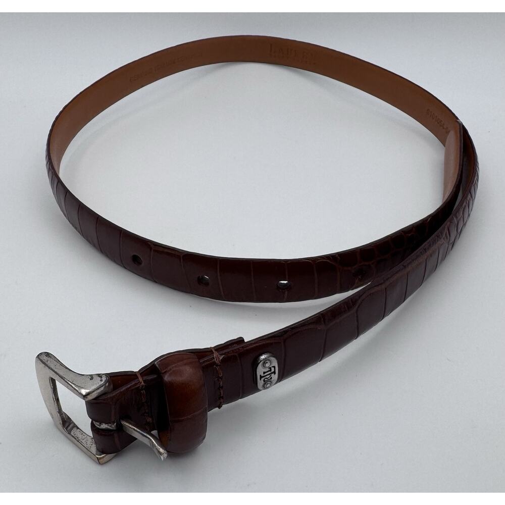 Lauren Ralph Lauren Italian Leather Belt Brown Croc Embossed Solid Brass Sz S